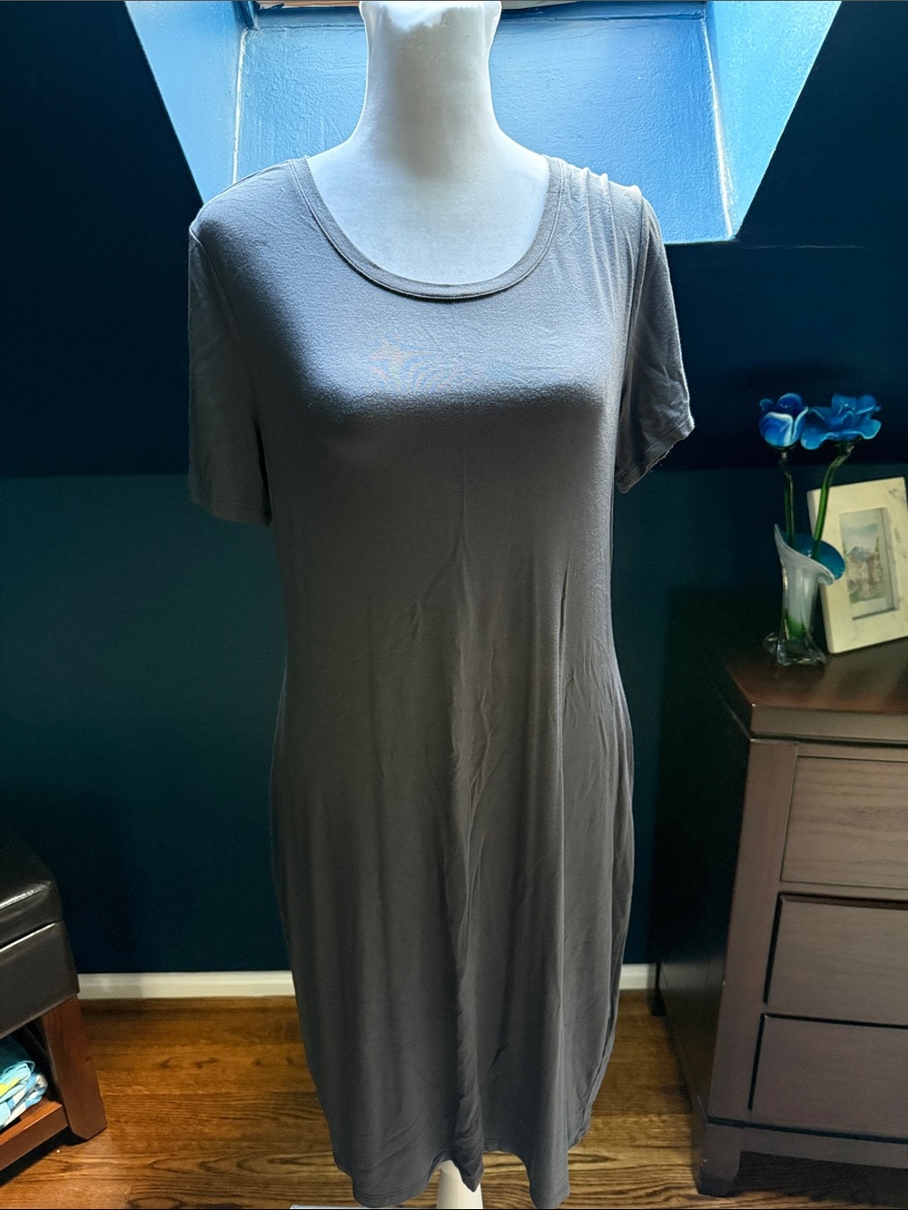 Daily Ritual Women's Short Sleeve Scoop Neck Midi Dress - Gray